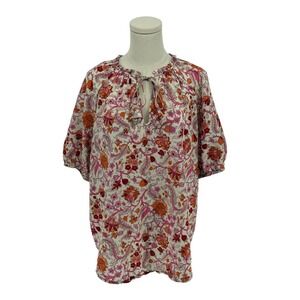 Knox Rose 100% Cotton Pink, Orange, & White Peasant Top (Size L)